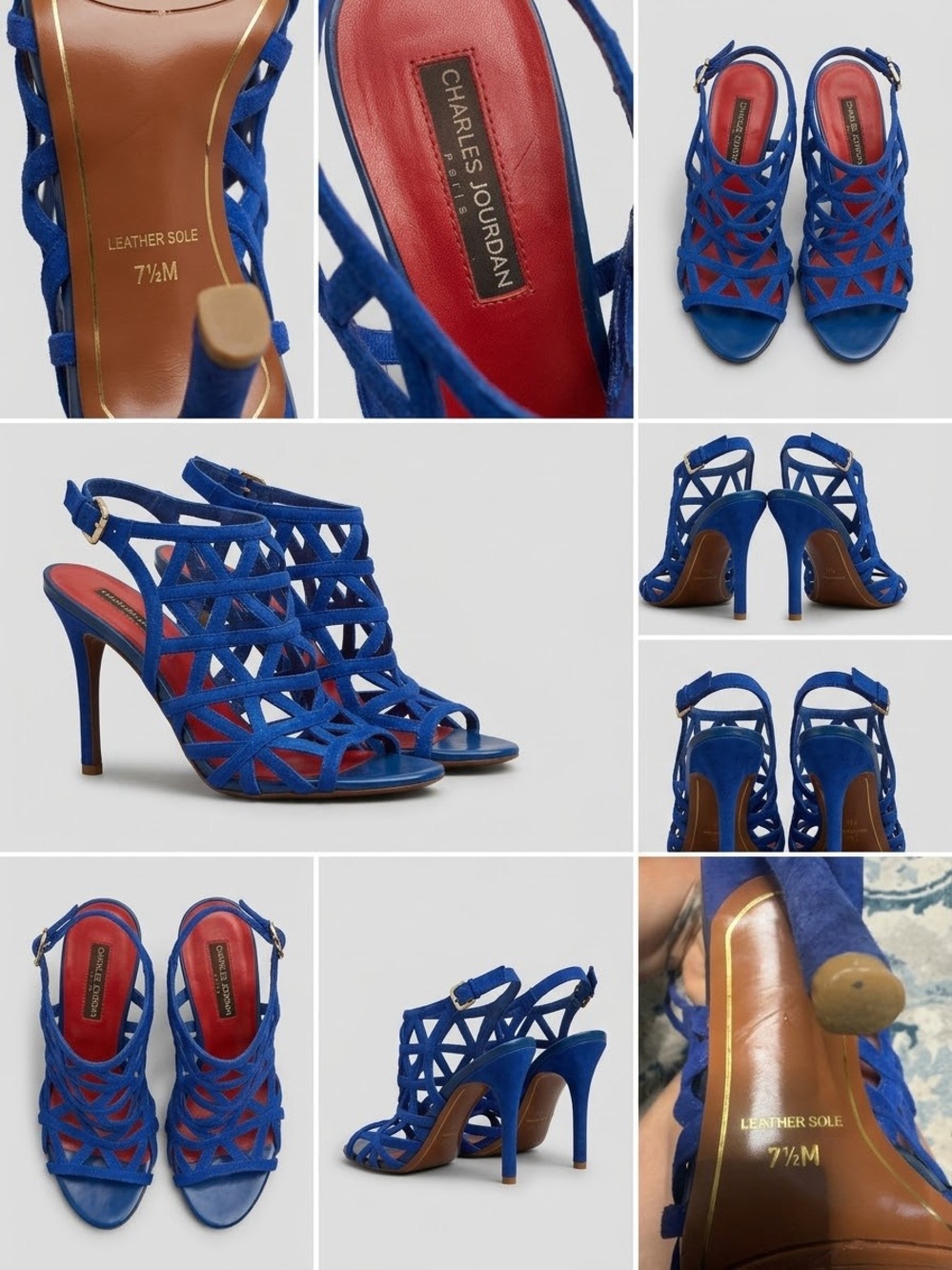 Charles Jourdan Cobalt Blue Lattice Slingback Heels